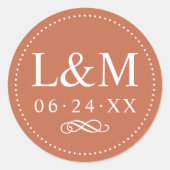 Sticker Rond Classic Elegant Terracotta Orange Mariage Monogram (Devant)