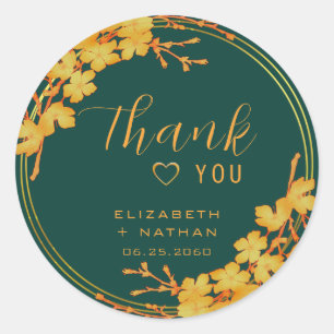 Sticker Rond Classic Emerald Green & Gold Wedding Thank You