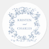 Sticker Rond Classic French Blue Flowers & Ribbons Wedding (Devant)