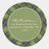 Sticker Rond Classic Green Plaid Christmas Adresse de retour (Devant)