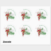 Sticker Rond Classic Holiday Rouge Sucre de canne blanc Vert (Feuille)