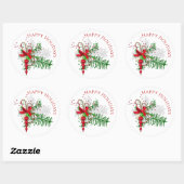 Sticker Rond Classic Holiday Rouge Sucre de canne blanc Vert (Feuille)