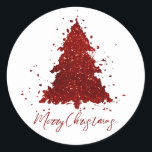 Sticker Rond Classic Merry Christmas | Rich Festive Crimson Red<br><div class="desc">C'est la saison pour décorer et divertir ! Moderne, sombre et moody abstrait arbre de vacances et "Joyeux Noël" écrit à la main dans une palette riche et luxueuse. Cet élégant design festif est orné d'un sapin de Noël brillant et fantaisiste avec une plaque de peinture frisonnante rehaussée d'une parties...</div>