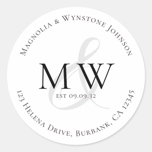Sticker Rond Classic Monogram Couple Adresse de retour (Devant)