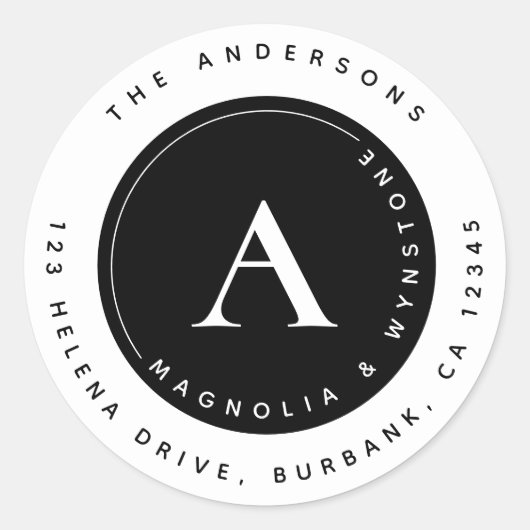 Sticker Rond Classic Monogramme Couple Adresse de retour Classi (Devant)