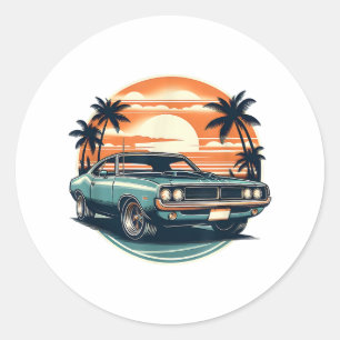 Sticker Rond Classic Muscle Car Retro Style Vintage
