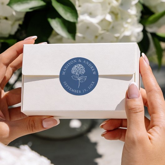 Sticker Rond Classic Navy Blue Hydrangea Wedding