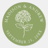 Sticker Rond Classic Olive Green Hydrangea Wedding (Devant)