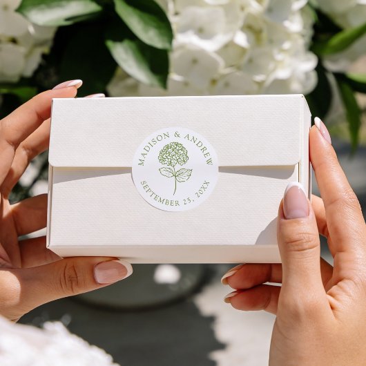 Sticker Rond Classic Olive Green Hydrangea Wedding