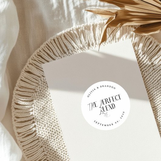 Sticker Rond Classic "Perfect Blend" Black/White Coffee Wedding