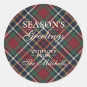 Sticker Rond Classic Red Dark Blue Green Plaid Pattern (Devant)