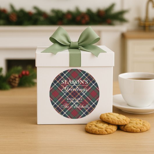 Sticker Rond Classic Red Dark Blue Green Plaid Pattern