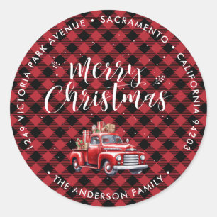 Sticker Rond Classic Red Truck Christmas Retours Adresse Étique