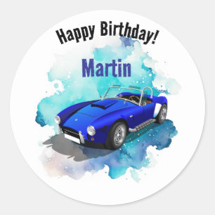 Sticker Rond Classic Retro Blue Sports Voiture Anniversaire Ave