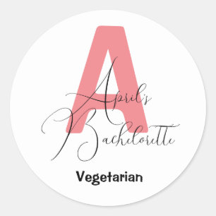 Sticker Rond Classic Rose, nom et bachelorette initiale