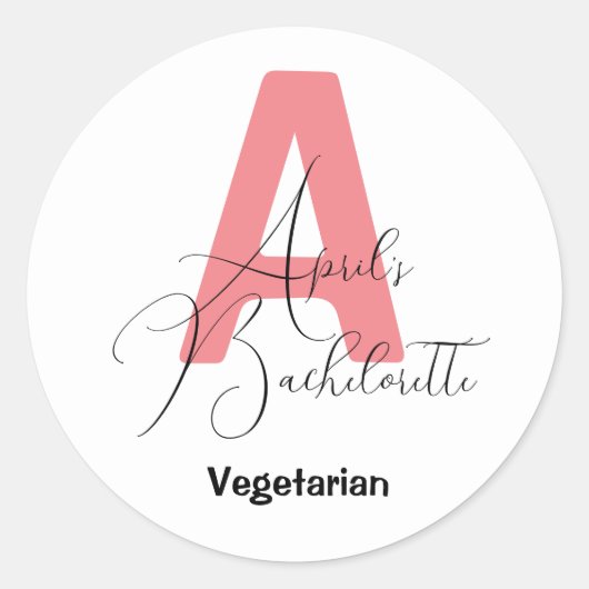 Sticker Rond Classic Rose, nom et bachelorette initiale (Devant)