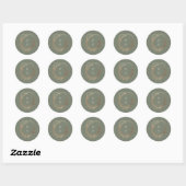 Sticker Rond Classic Sage & Cream Monogram Gold Crest Mariage (Feuille)
