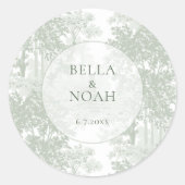 Sticker Rond Classic Sage Green Landscape Toile Wedding (Devant)