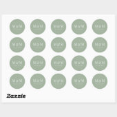 Sticker Rond Classic Sage Green Monogram Typography Wedding (Feuille)
