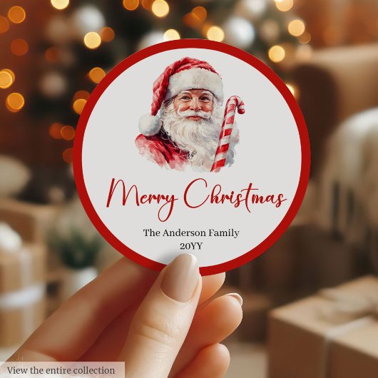 Sticker Rond Classic Santa Claus Watercolor Christmas Label
