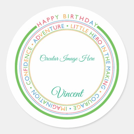 Sticker Rond Classic Simple Custom Photo Happy Birthday  (Devant)