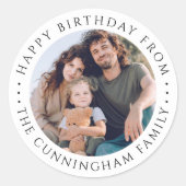 Sticker Rond Classic Simple Happy Birthday Family Photo (Devant)