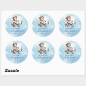 Sticker Rond Classic Teddy Bear Pilot Blue Brown Baby Shower  (Feuille)
