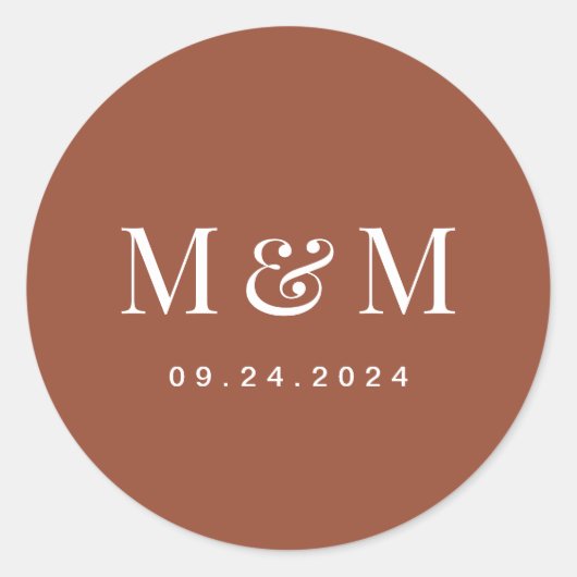 Sticker Rond Classic Terracotta Monogram Typography Wedding (Devant)