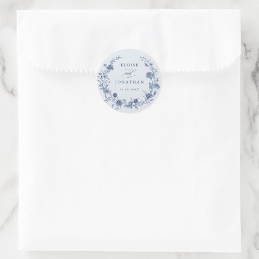 Sticker Rond Classic Victorian Blue French Garden Chic Wedding (Sac)