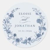 Sticker Rond Classic Victorian Blue French Garden Chic Wedding (Devant)