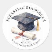 Sticker Rond Classic Watercolor Graduation Cap Diploma (Devant)
