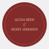 Sticker Rond Classic Wine Red Bride & Groom Names Wedding (Devant)