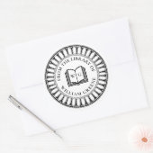 Sticker Rond Classical Open Book Monogram Ex Libris Bookplate (Enveloppe)