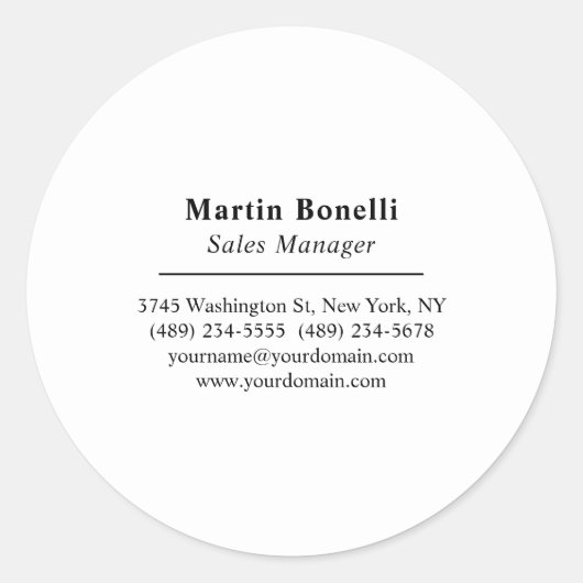 Sticker Rond Classical Professional Own Name Information Simple (Devant)