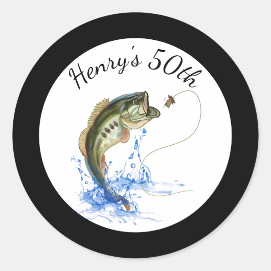 Sticker rond classique 50e anniversaire de pêche (Devant)