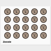 Sticker rond classique 50e fête d'anniversaire (Feuille)