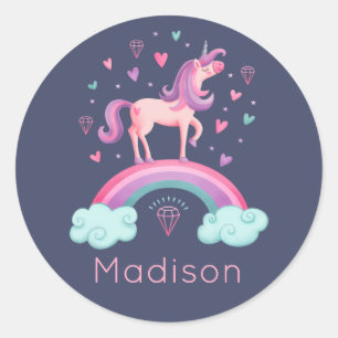 Sticker rond classique à arc-en-ciel rose mou