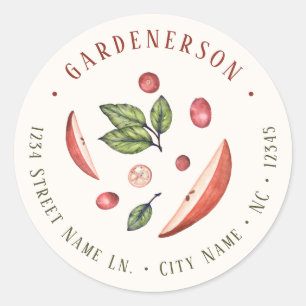 Sticker rond classique à canneberges et pommes