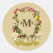 Sticker rond classique à crête florale personnalis (Devant)