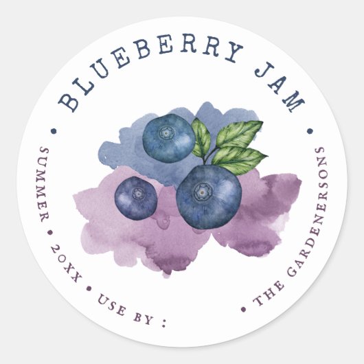 Sticker rond classique à l'aquarelle Blueberry Jam (Devant)