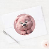 Sticker rond classique à ours rose mou (Enveloppe)
