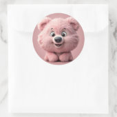 Sticker rond classique à ours rose mou (Sac)