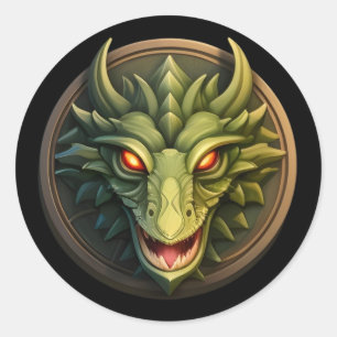 Sticker rond classique à tête de dragon verte