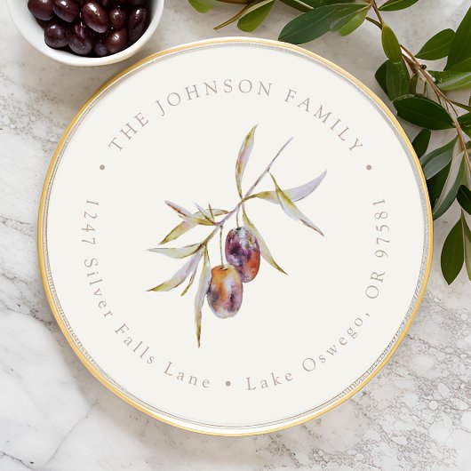 Sticker Rond Classique adresse de retour de branche d'olive aqu