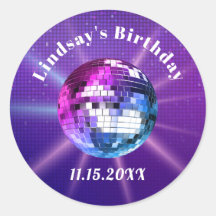 Sticker rond classique Anniversaire Rétro Disco Ba