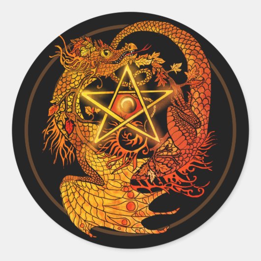 Sticker rond classique Art Nouveau pentacle dragon (Devant)