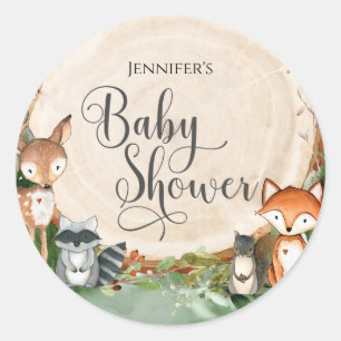 Sticker rond classique Baby shower bois
