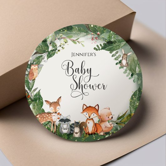 Sticker rond classique Baby shower bois