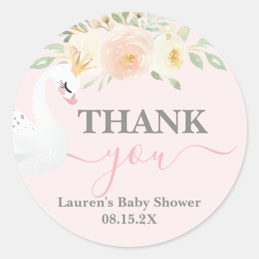 Sticker rond classique Baby shower cygne (Devant)