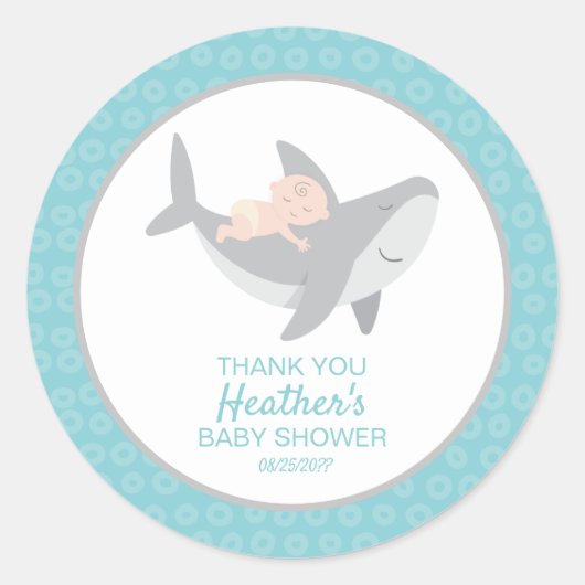 Sticker rond classique Baby shower de requin doux (Devant)